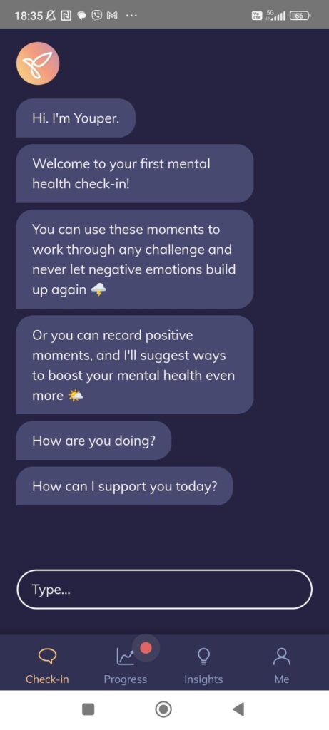 Youper App - chatbot welcome